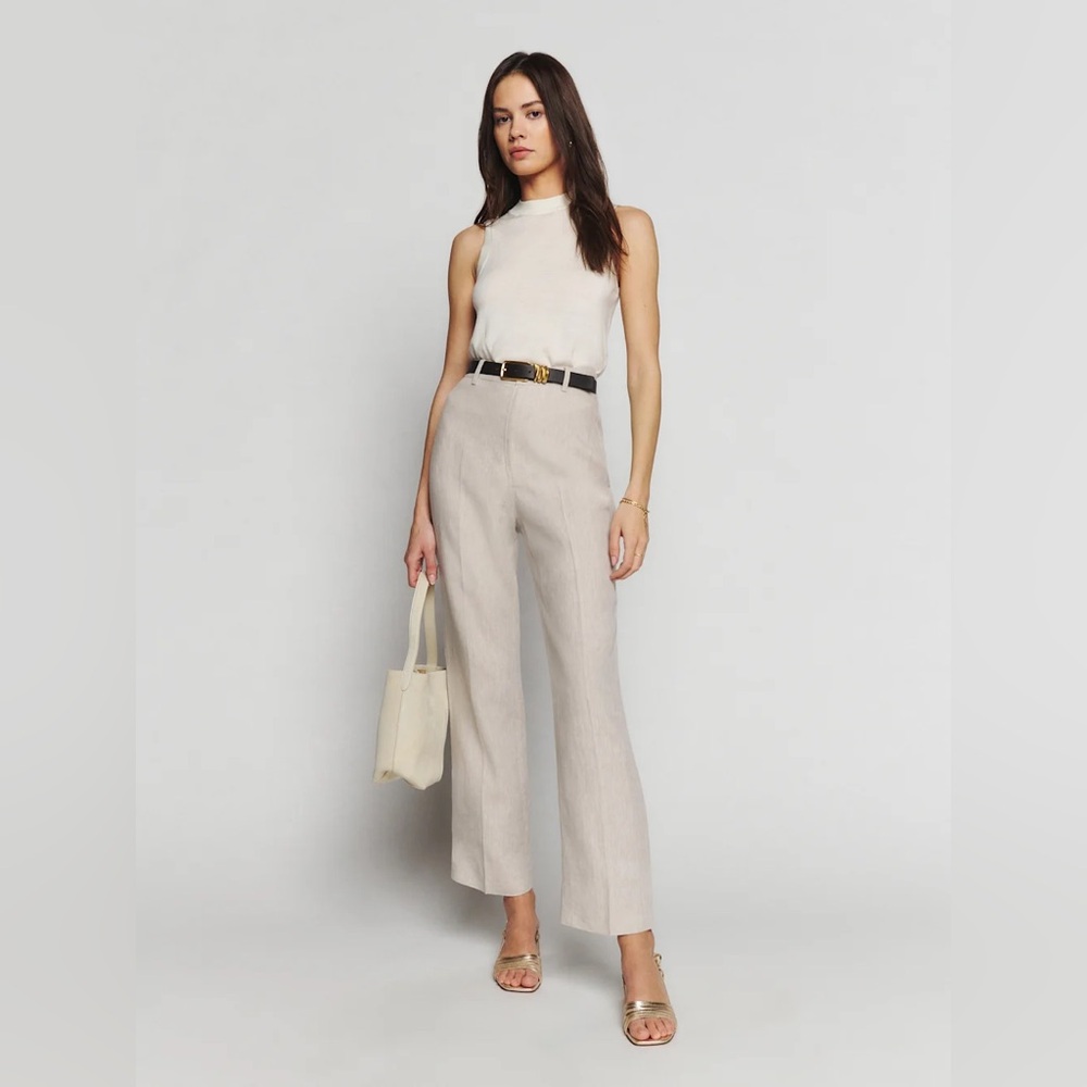 Reformation Petites Freddie Linen Pant in Oatmeal